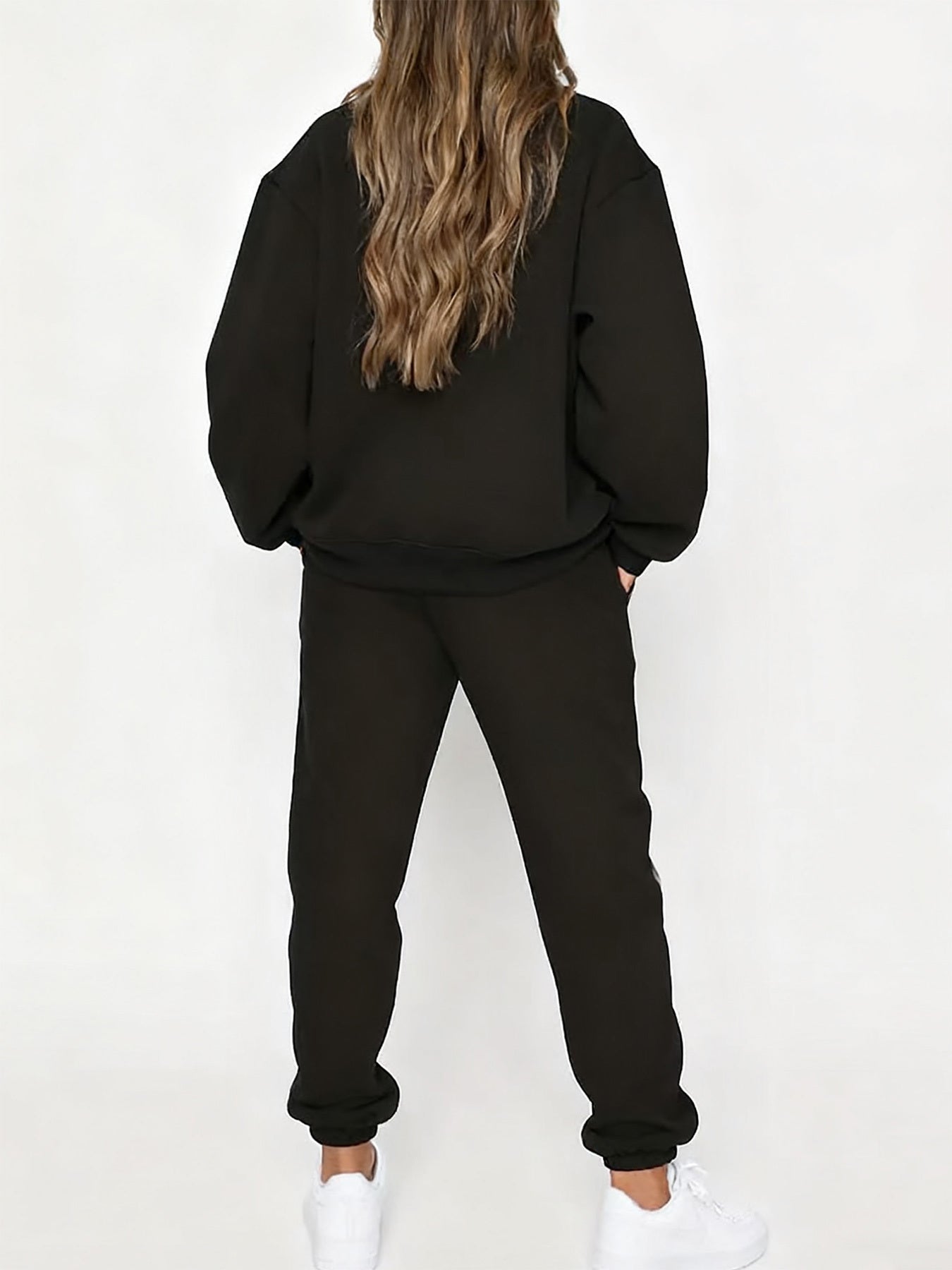 Women'S Casual Crew Neck Sweatshirt & Pants Set - with Crown Print, Fleece-Lined, All-Season Comfort, Casual Attire, Casual Wear, |crown Print Sweatshirt|fleece Lined Pants, Sweater Set