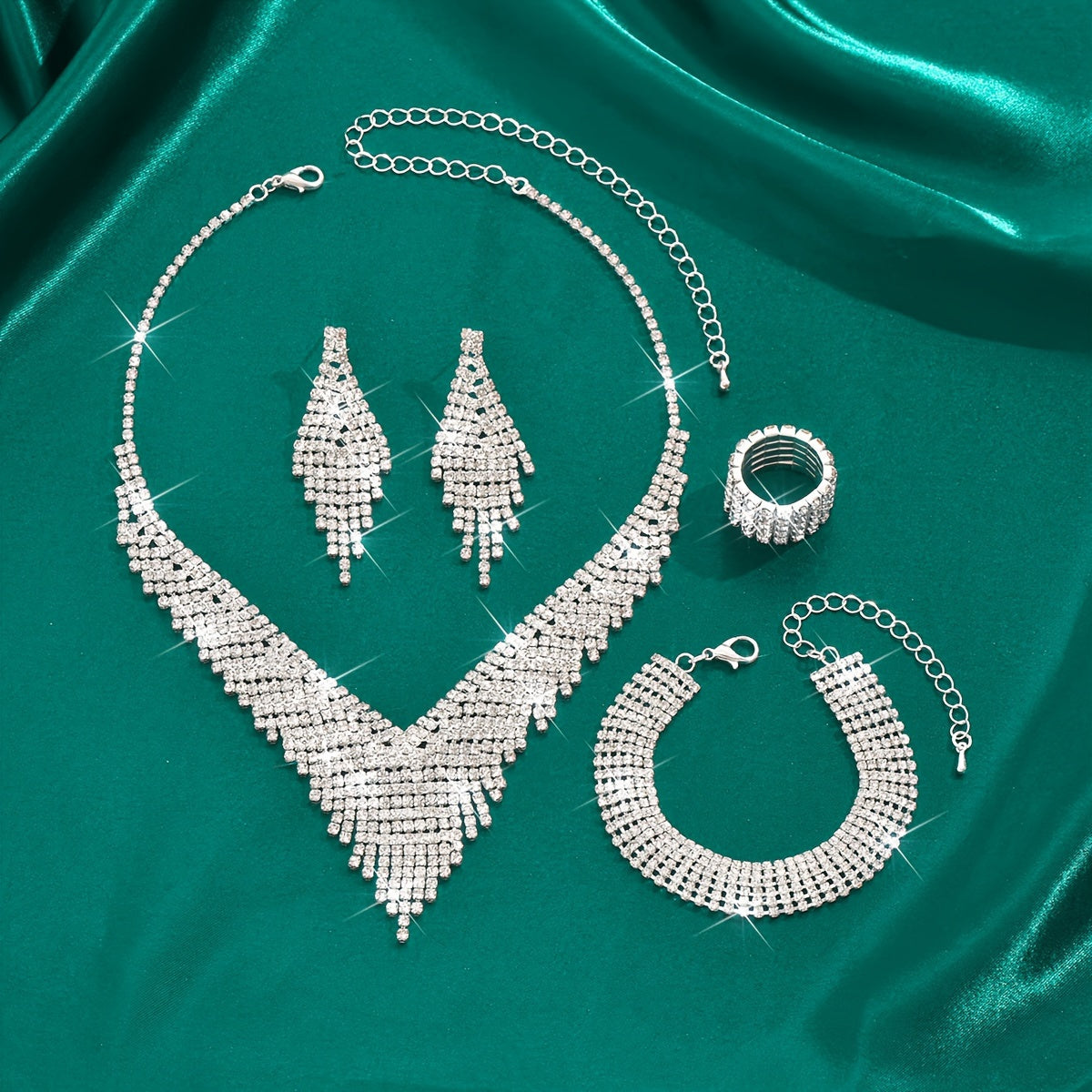 Radiant Jewelry Set - Jewelry Sets with Timeless, Dangle Earrings, Necklace, Ring, and Bracelet for Engagement, Wedding, and Special Occasions