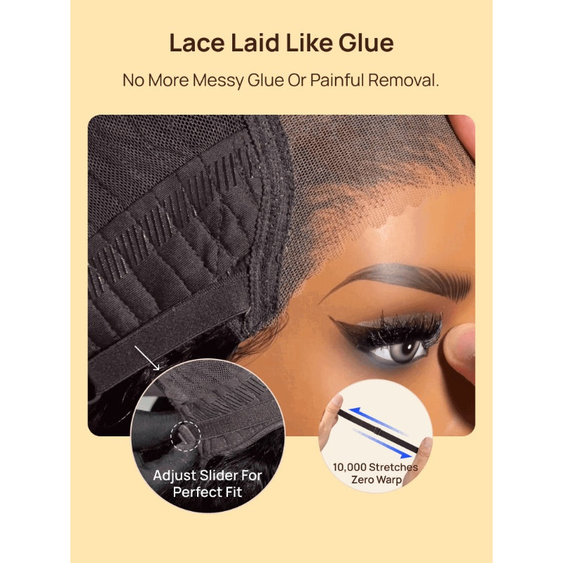 Nadula 7x5 Lace No Slip Wig Feathered Layer Side Part 200% Density Human Hair Glueless Wig with Invisible Drawstring Put On And Go Pre-Cut Lace Pre-bleached Knots Pre-Plucked Hairline