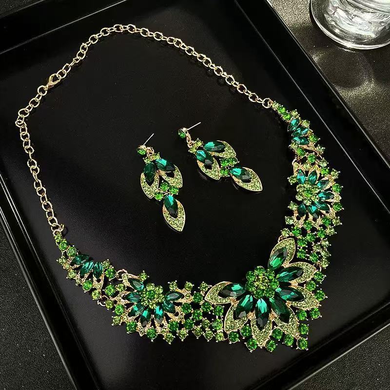 2pcs Bridal Wedding Dress Necklace Earrings Artificial Crystal Set Accessories Gifts Dinner Party