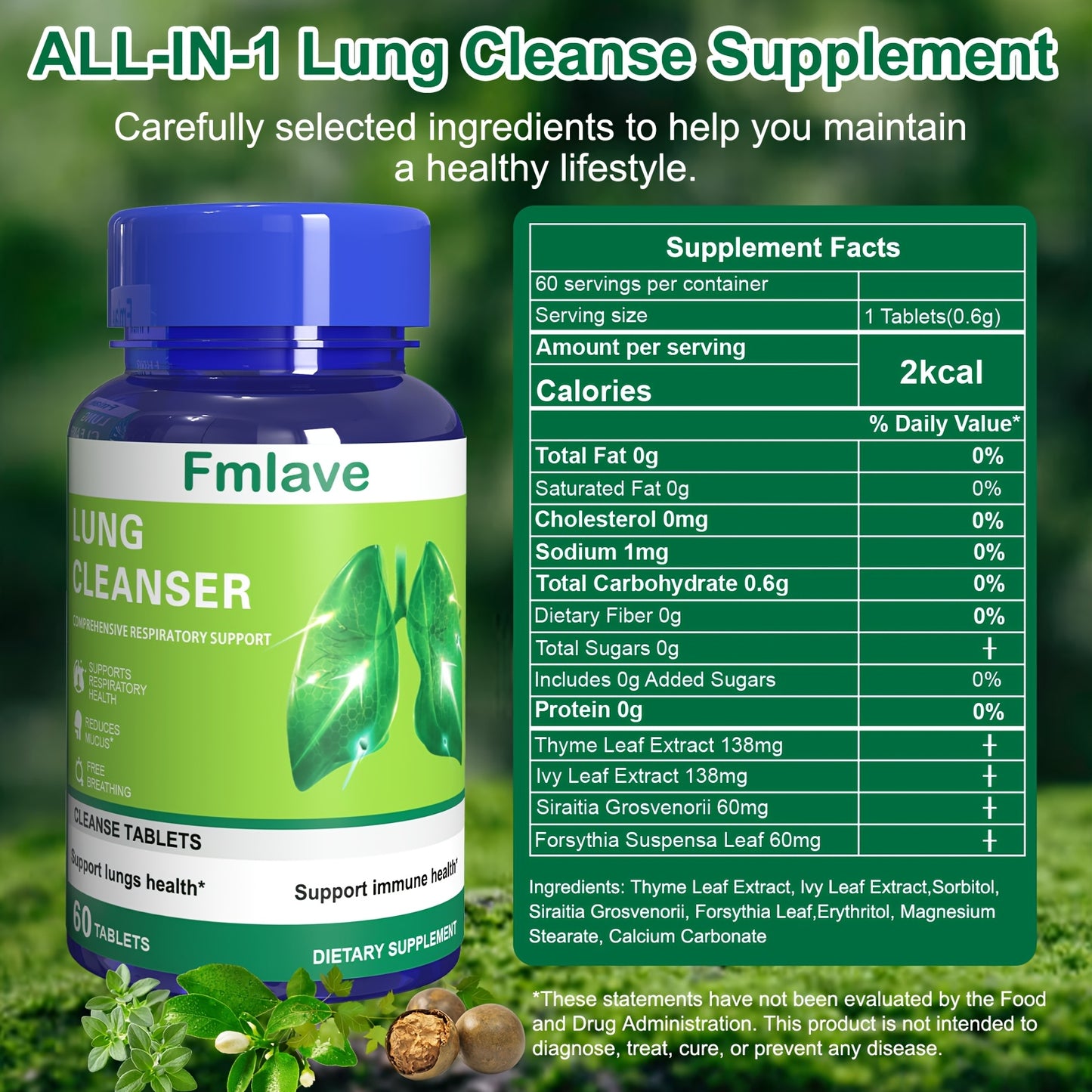 Lung Cleanse & Liver Cleanse Supplement, Natural Herbal Ingredients For Immune Support, 120 Tablets