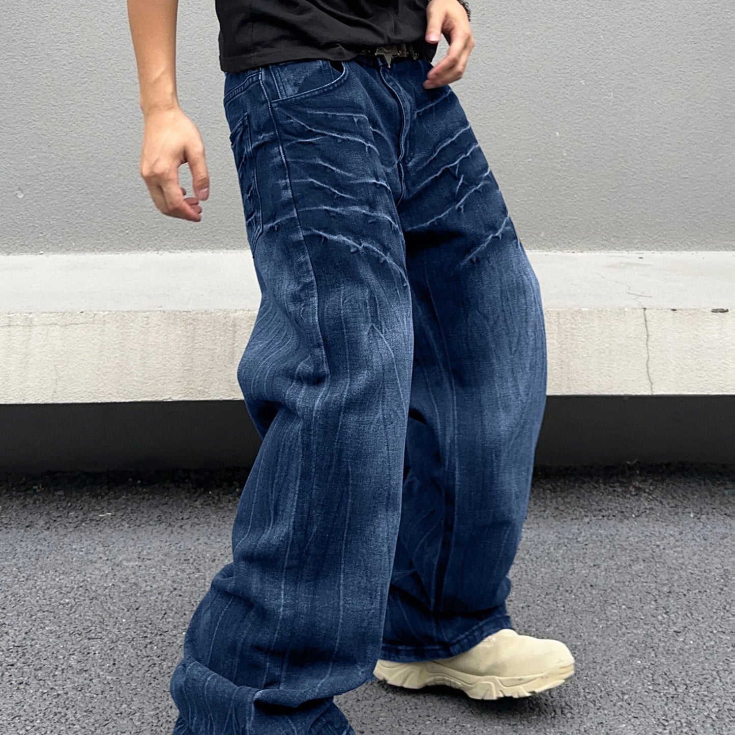 1pc Men'S Wide Leg Jeans Super Loose Pants Loose Jeans Ice Skating Pants Street Wear, Suitable For Both Men And Women, for all Seasons, Machine Washable, Classic And Fashionable Items