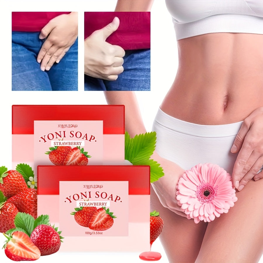 3-Pack Of 100g Strawberry Handmade Soap, Intimate Cleansing Bar For Face, Body, And Private Areas, Long-Lasting Fragrance With Strawberry Essential Oil, Extracts Gentle And Soft Lather, Moisturizing And Non-Irritating, Suitab