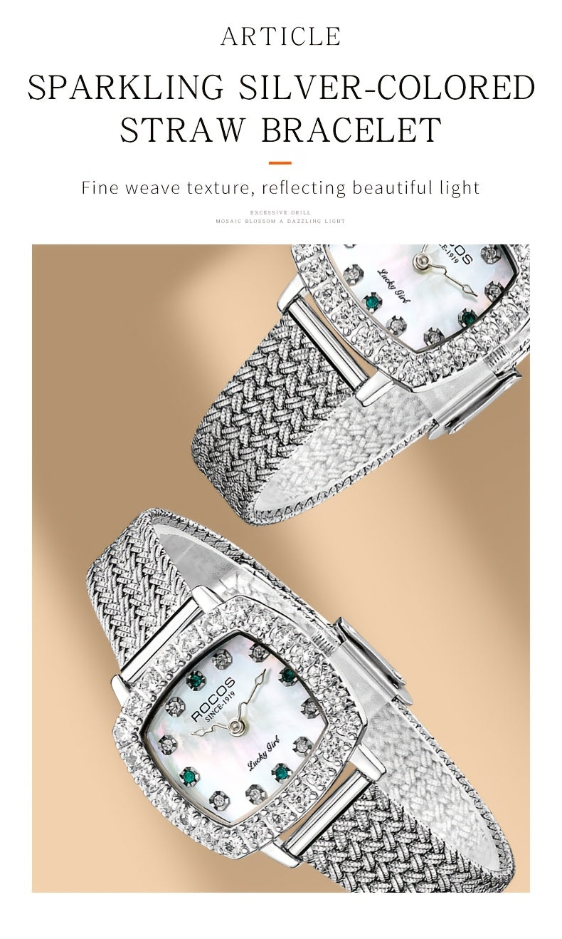 ROCOS Heartwarming Signal Series Fashion Luxury Women'S Watches Square Simple Wristwatch Elegant Rhinestones Watches For Women Quartz Watches Love Heart Hands Dazzling Colour Dial Silvery Steel Strap Gifts For Women R0264