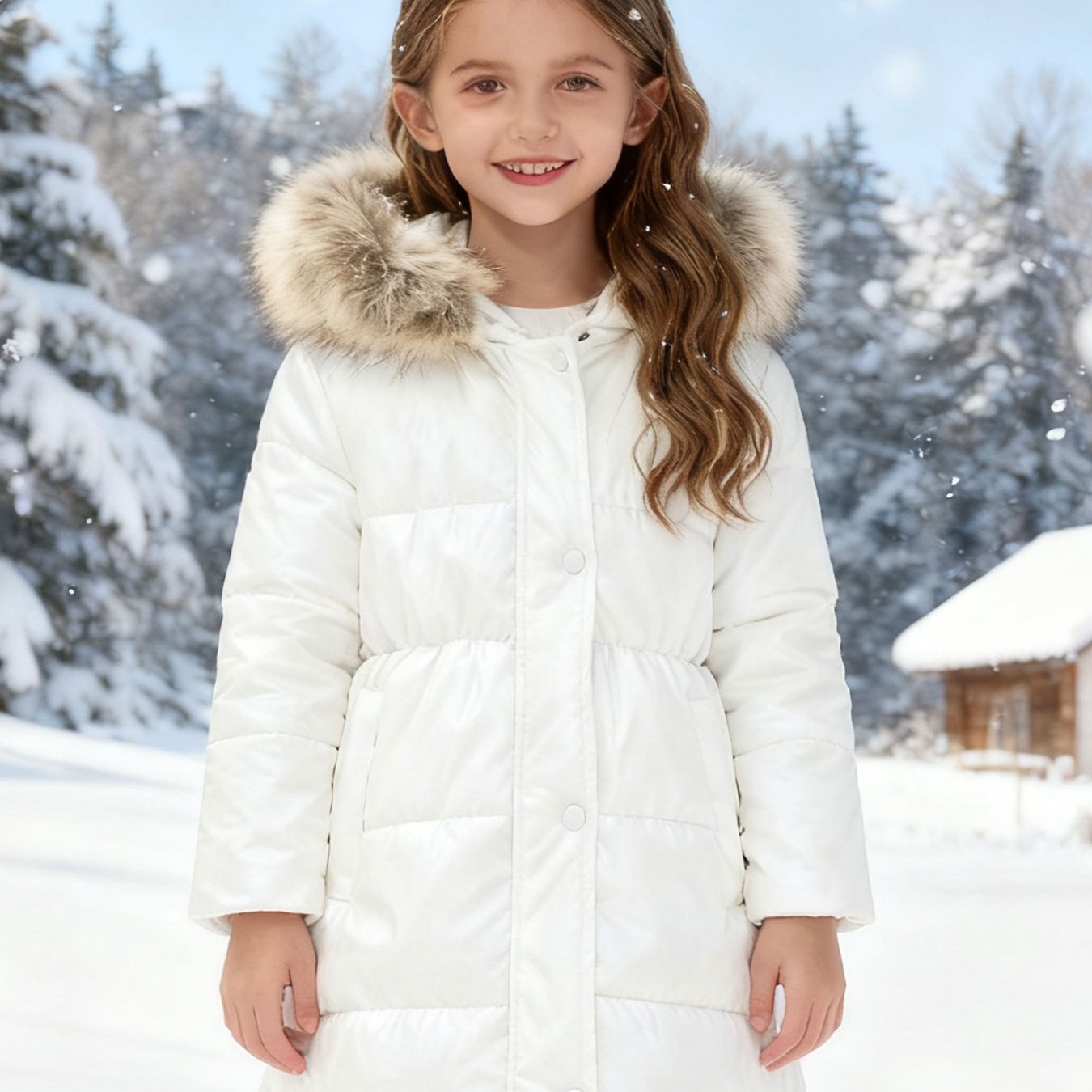 Girls' Multicolor Thickened Hooded Jacket | Mid-Length, Autumn & Winter Warm Windproof Outerwear, Suitable for Outdoor Camping and Daily Casual Style, with Pockets and Lining.
