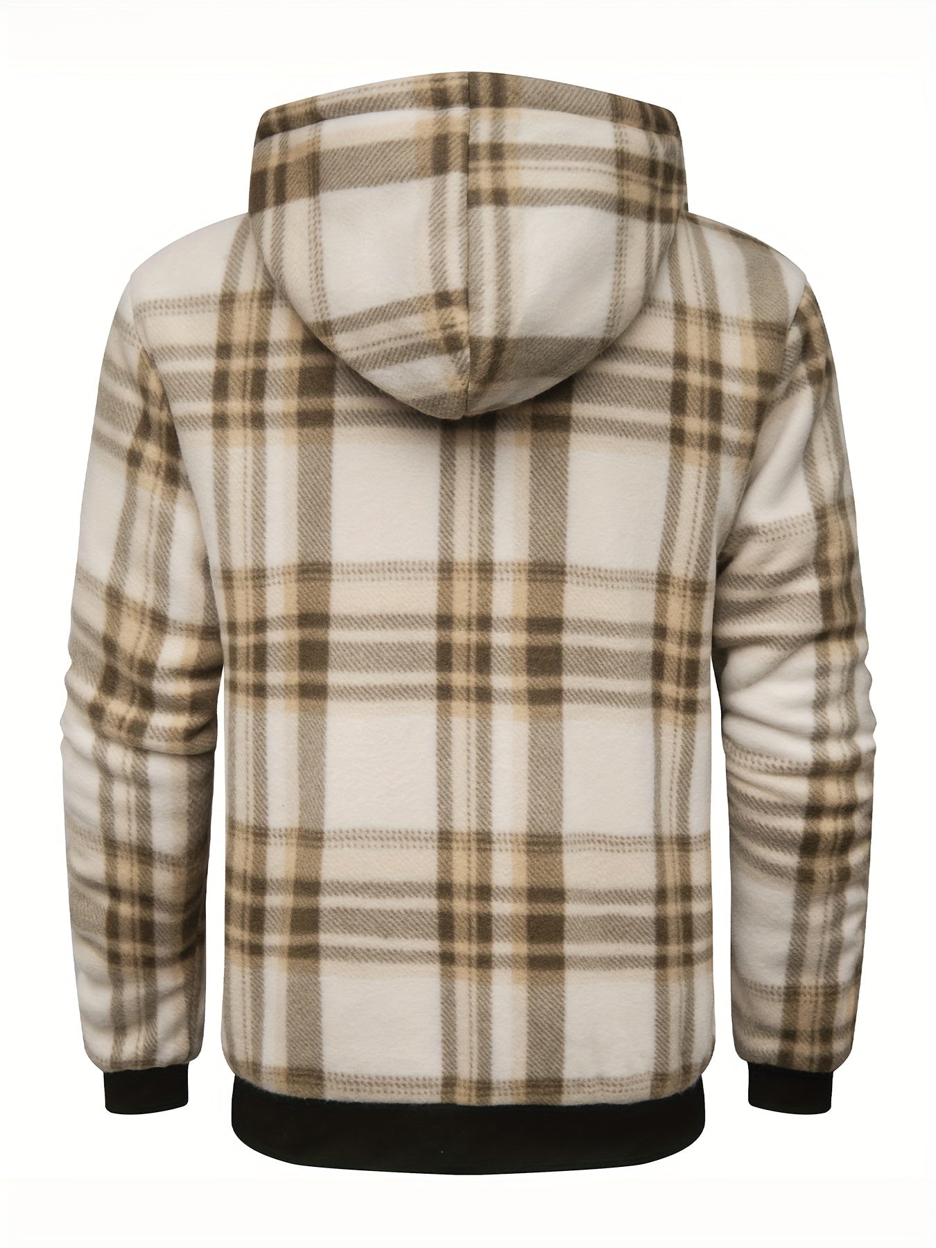 Men's Heavyweight Fleece Hooded Jacket - Full-Zip Sherpa Lining, Thick Winter Coat with Plaid Pattern (Blue/Black/Beige/Brown), Zippered Pockets, Hand Washable, Casual Outerwear for Cold Weather & Everyday Use - Ideal for Ski