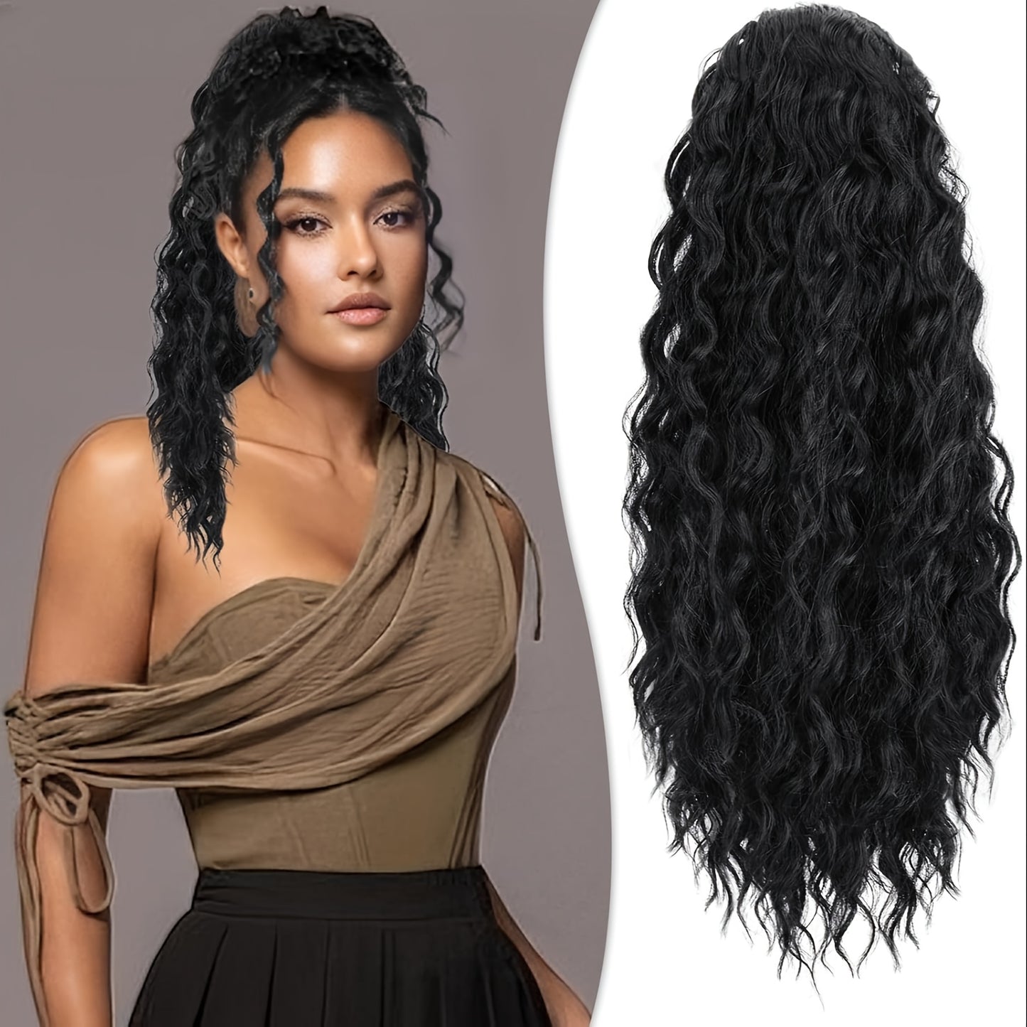 FESHFEN Female Wavy African Ponytail Extension With Rope, 16/20inch African Curly Hair, A Very Convenient Way To Lengthen CurlsIt Is Suitable For Going Out To Play, And The Use Scenarios Are Changeable