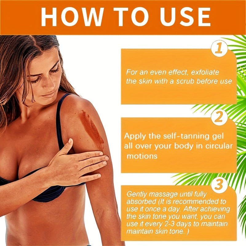 2pcs Dark-Colored Powerful Tanning Gel - Long-Lasting Moisturizing Sunless Tan with Carrot, Coconut & Walnut Oils, Calendula - Alcohol-Free Formula for All Light Beige Types, Rapid Color Development, Hydrating & Safe for Sens