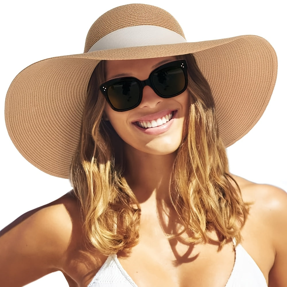 Camptrace Women's UPF 80 Sun Straw Hat - Wide Brim, Foldable, Packable for Beach & Summer