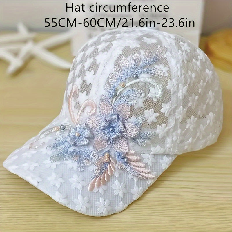 [Summer Lace Cap] Breathable Summer Thin Lace Embroidered Flowers Baseball Cap | Sun Protection Hats For Women
