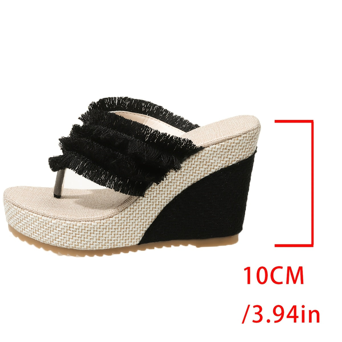 Spring/Summer Women's Fashion Casual Wedge Sandals, Tassel Woven Herringbone Slippers, Platform Thick Sole Open-Toe High Heels, Versatile Slip-On Shoes for Daily Commute and Parties, Women Shoes