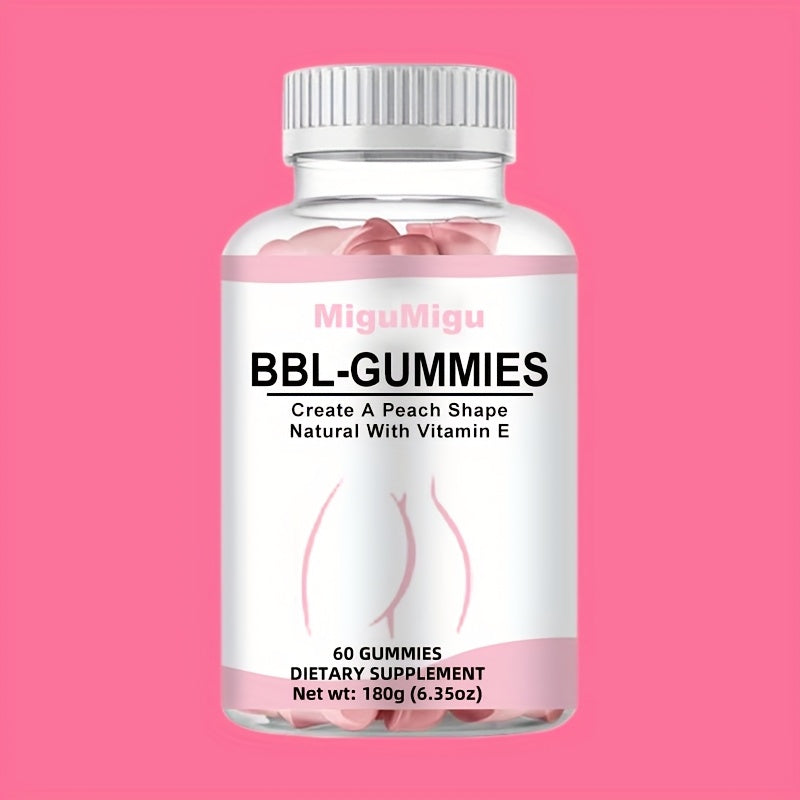60pcs MIGUIGI BBL-GUMMIES Peach-Shaped Vitamin E Supplement Gummies for Women - Firming & Lifting, Fuller, Smoother Buttocks, Multi-Vitamin Enriched, BPA-Free, Delicious 30-Day Supply, Curve Enhancement|Peachshaped Gummies|Ta