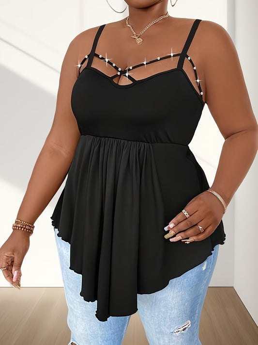 Plus Size, Plus Size Womens Sexy Strappy Square Neck Vest Tank Shirt Cami Party Top Blouse Oversized