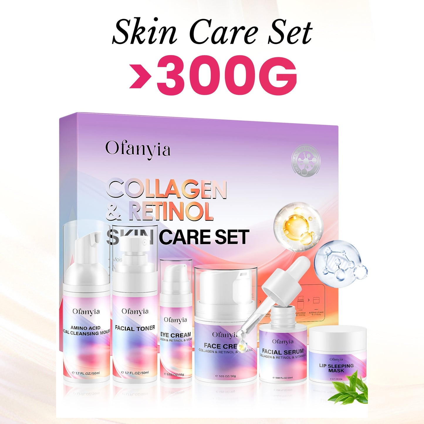 [Complete Skin Care Gift Set] Skin Care Set, Collagen Retinol Skin Care Sets And Kits With Facial Cleanser, Toner, Serum, Cream, Eye Cream & Lip Mask, Travel Skin Care Christmas Gifts For Women