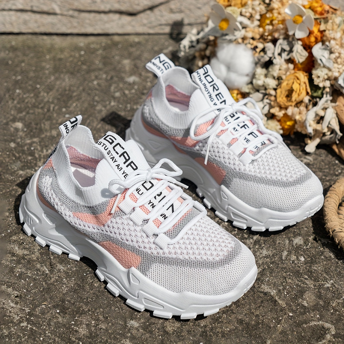 Women'S Stylish Knit Athletic Sneakers, Trendy Vibrant Low-cut Platform Walking Shoes, Airy Lightweight Comfortable Casual Footwear Extended Sizes