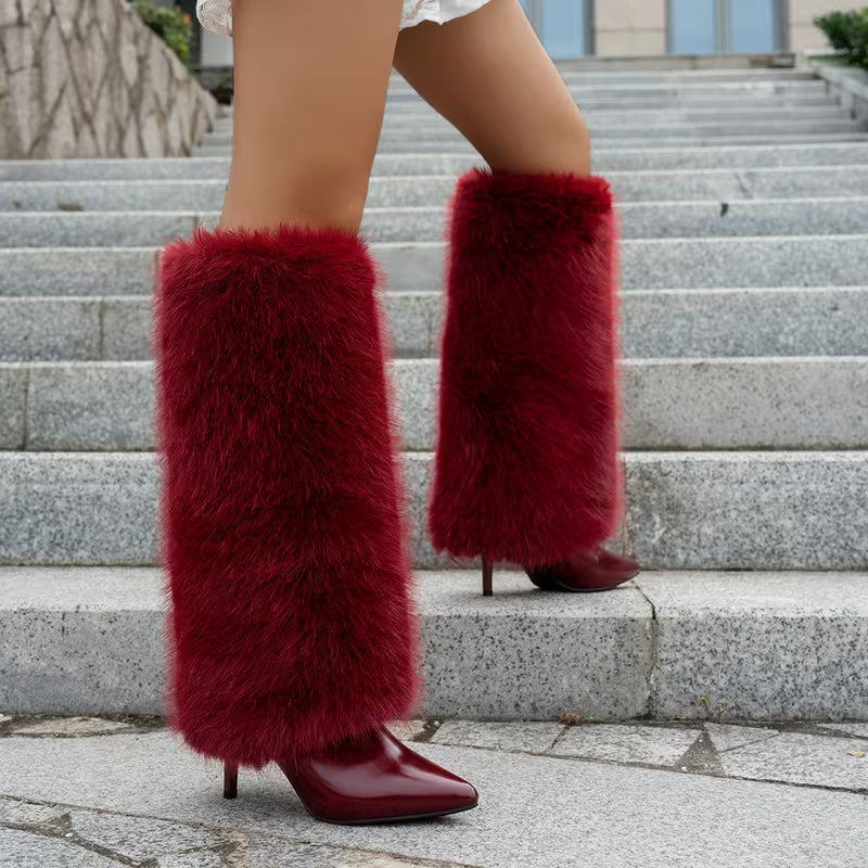 Women Winter Knee High Heeled Boots