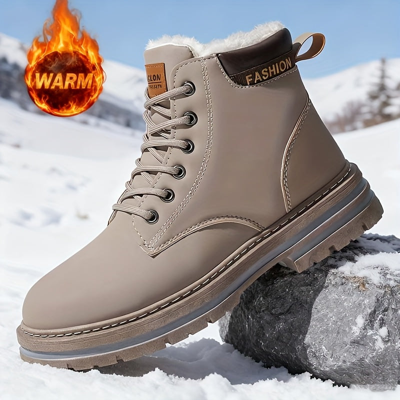 1 Pair of Men's Fashion Classic Versatile British Style Outdoor Snow Boots, High-Top Lace-Up Autumn/Winter Hiking Workboot, Suitable for Casual Travel and Gifts (Birthday & Christmas), Winter Sports