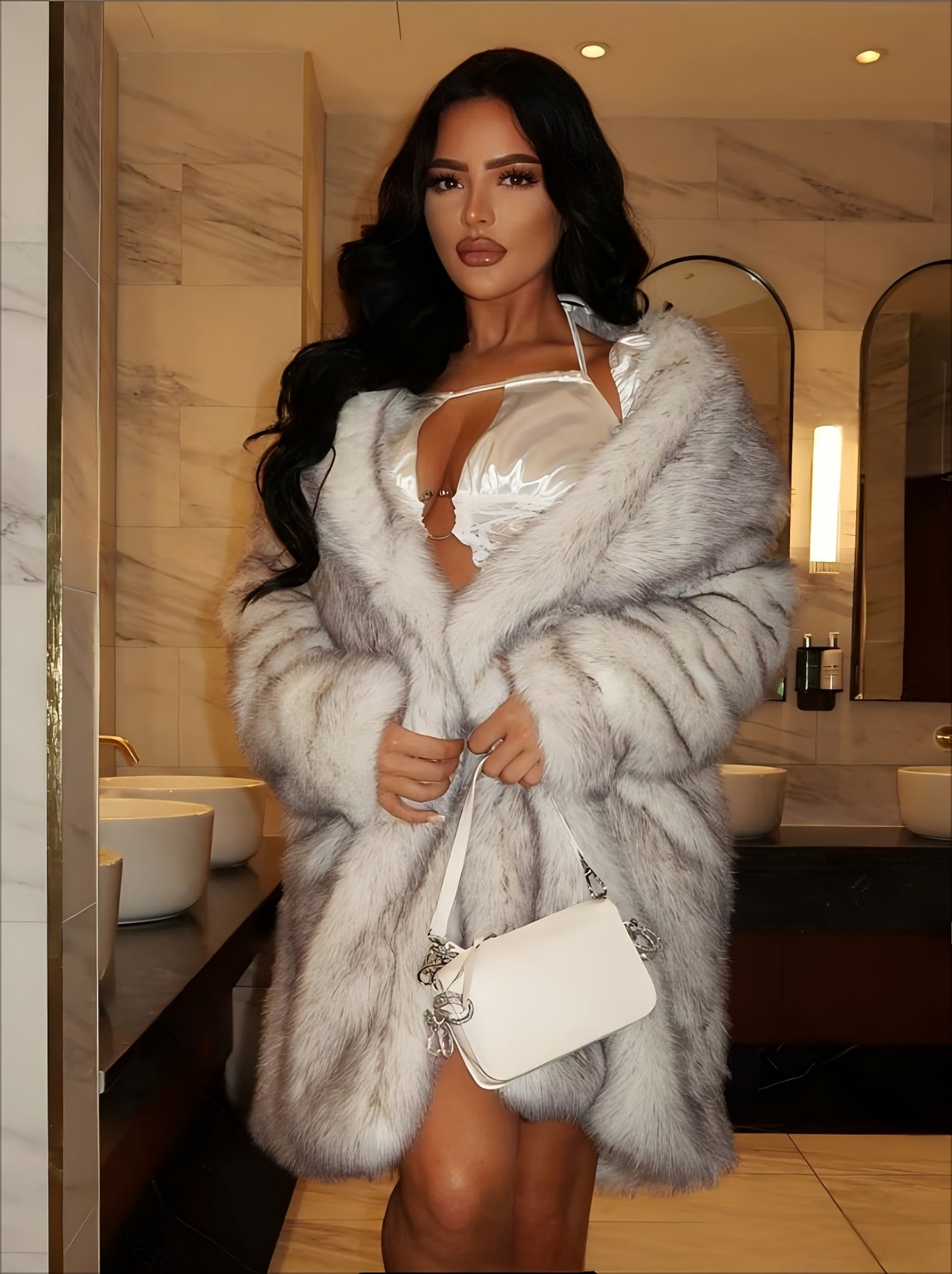 [Women's Elegant Winter Coat] Elegant Winter Coat - Women's Luxury Long Jacket with Pockets, Soft Warm Outerwear for Cold Weather, Office, Party, Casual Outfits - Sophisticated Ladies Winter Coats, Party Attire, Flared Hem, D