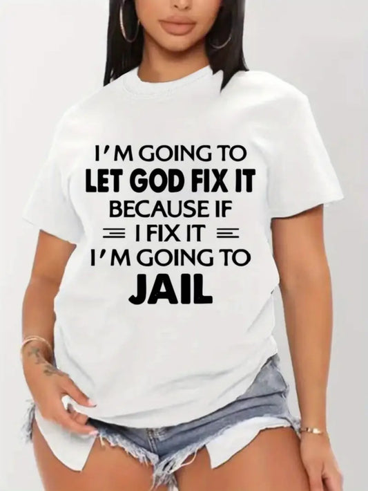 Women's Round Neck Short - Sleeve T - Shirt/ Cotton - Breathable/ with Humorous Religious Quote/ Casual Style/ for Daily Wear