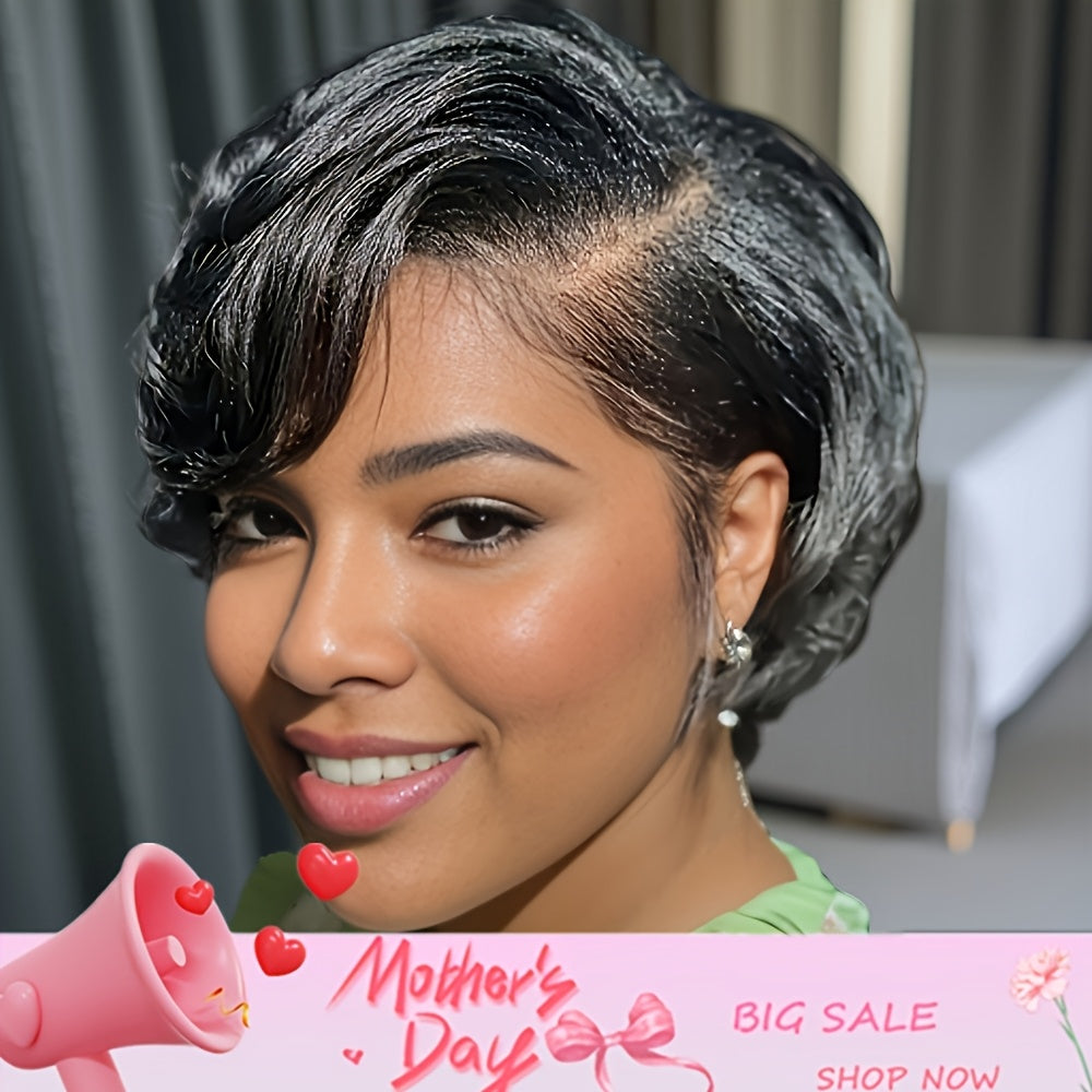 Mother's Day Gift Women's Short Straight Pixie Cut Human Hair Wig - 150% Density 13x4 Lace Front, Natural Black to Burgundy Gradient, Sleek & Elegant Style for Daily & Party Wear, All Ethnicities, Special Occasion Wig | Styli