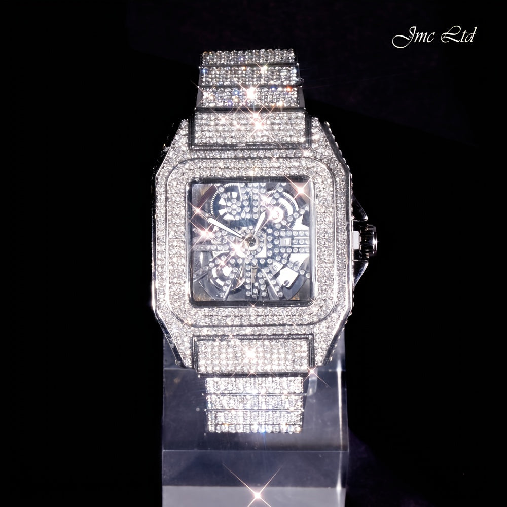 Men'S & Women'S Hip-Hop Luxury Watch with Luminous Hands & -Accented Bezel - 1181.1inch Waterproof Mechanical Movement, Golden-Tone Case, Black Dial - Christmas/Valentine's/Thanksgiving Gift, Stage & Everyday Watch for Men &