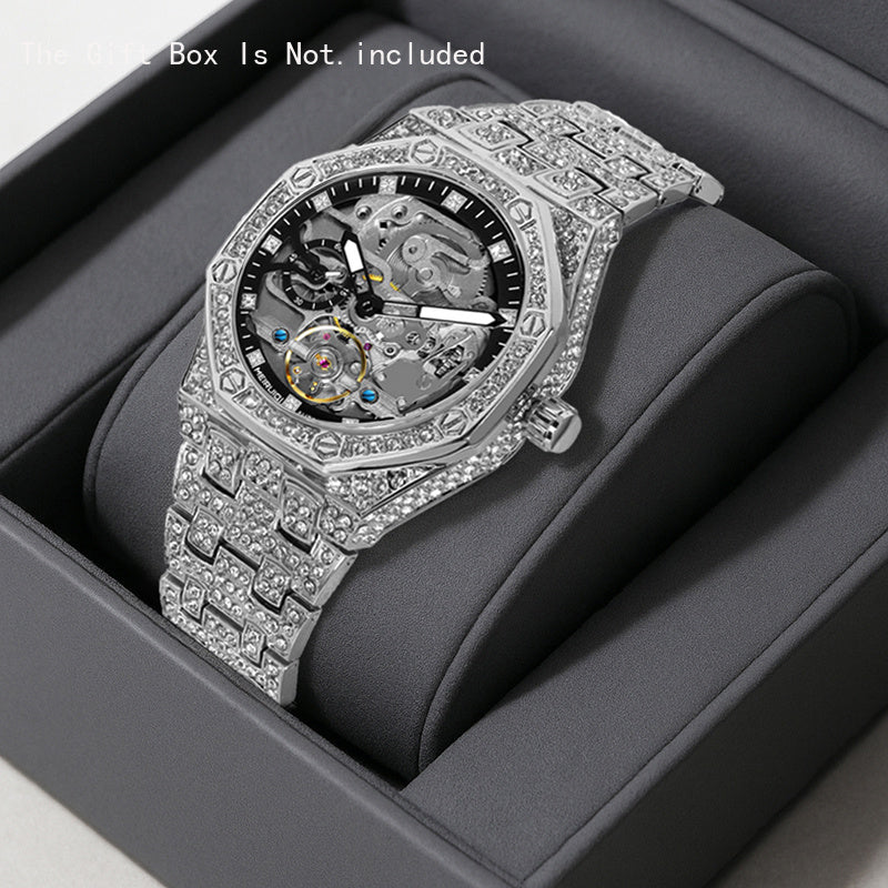 1pc Men'S Luxury Starry Sky Tourbillon Automatic Mechanical Watch with Golden-Tone & Starry Night - Self-Winding Mechanical Movement, 40mm Large Face, Without Battery