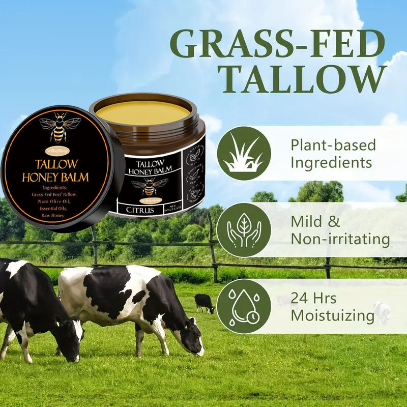 Organic Grass-Fed Beef Tallow Balm with Raw Honey, Smooth Light Beige - Handmade All-Natural Moisturize