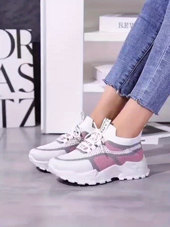 Women'S Stylish Knit Athletic Sneakers, Trendy Vibrant Low-cut Platform Walking Shoes, Airy Lightweight Comfortable Casual Footwear Extended Sizes