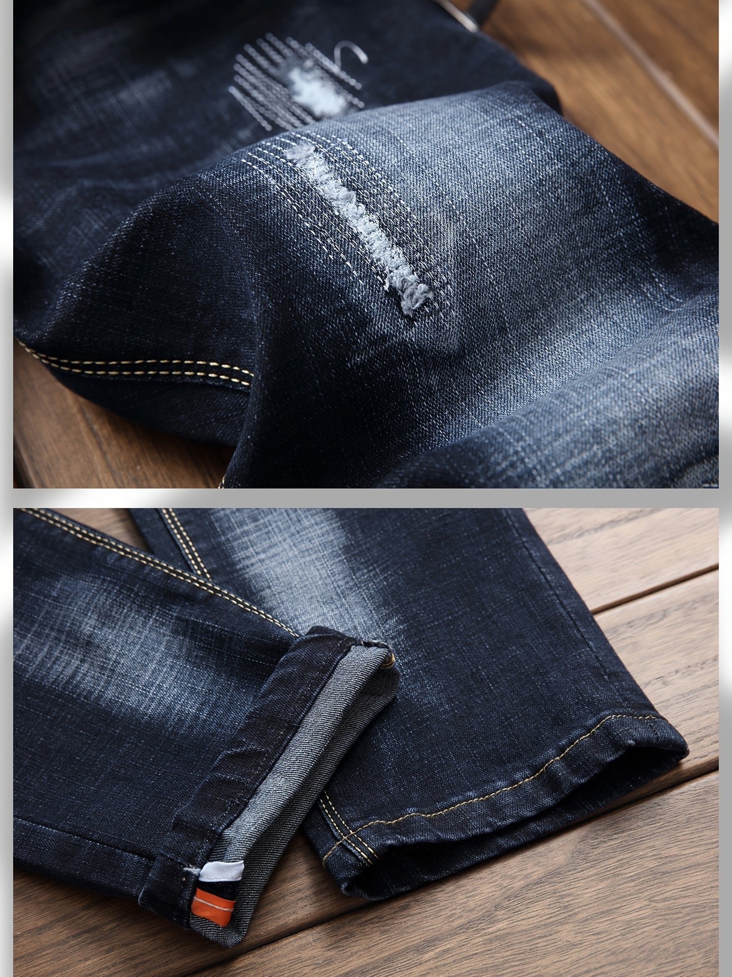 2025 New Men'S Slim-Fit Straight Leg Faux Denim - Stretch Soft Faux Denim Pants with Elastic Waist & Built-In Zipper Closure, All-Season Comfort, Classic Blue Washed Casual Trousers for Casual Attire, Office & Semi-Formal Out