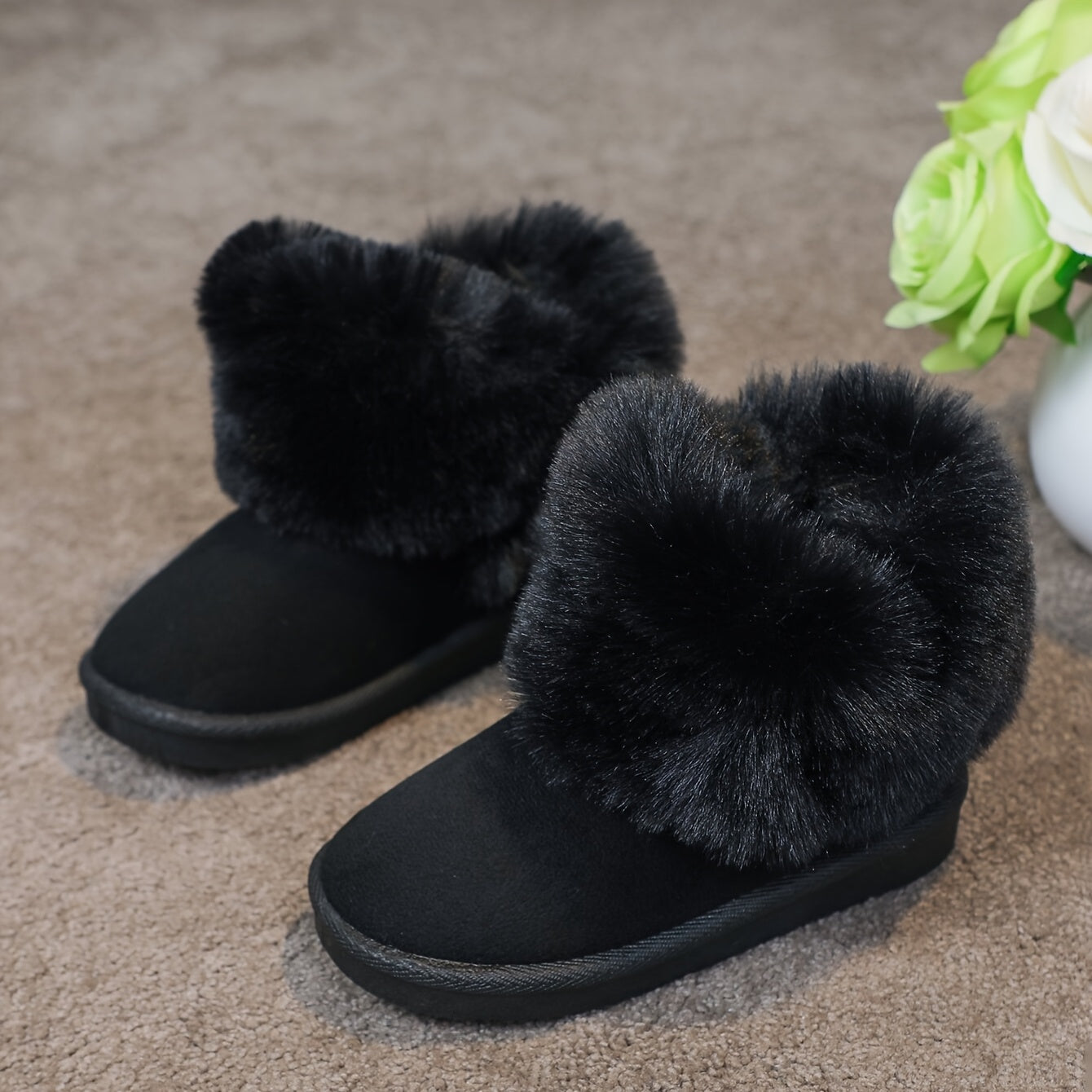 Girls' Cozy Fleece-Lined Slip-On Snow Boots with Plush Collar & - Warm Winter Boots with TPR Sole, &, Mid-Calf Height, Solid Color For Outdoor Play & Casual Wear, Winter Boots, Playful Design, Durable Construction