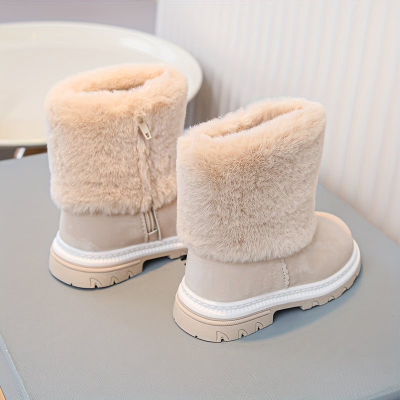 A Pair of Comfortable and Lightweight Faux Fur Snow Boots for Girls, Suitable for Daily Outdoor Wear in Autumn and Winter
