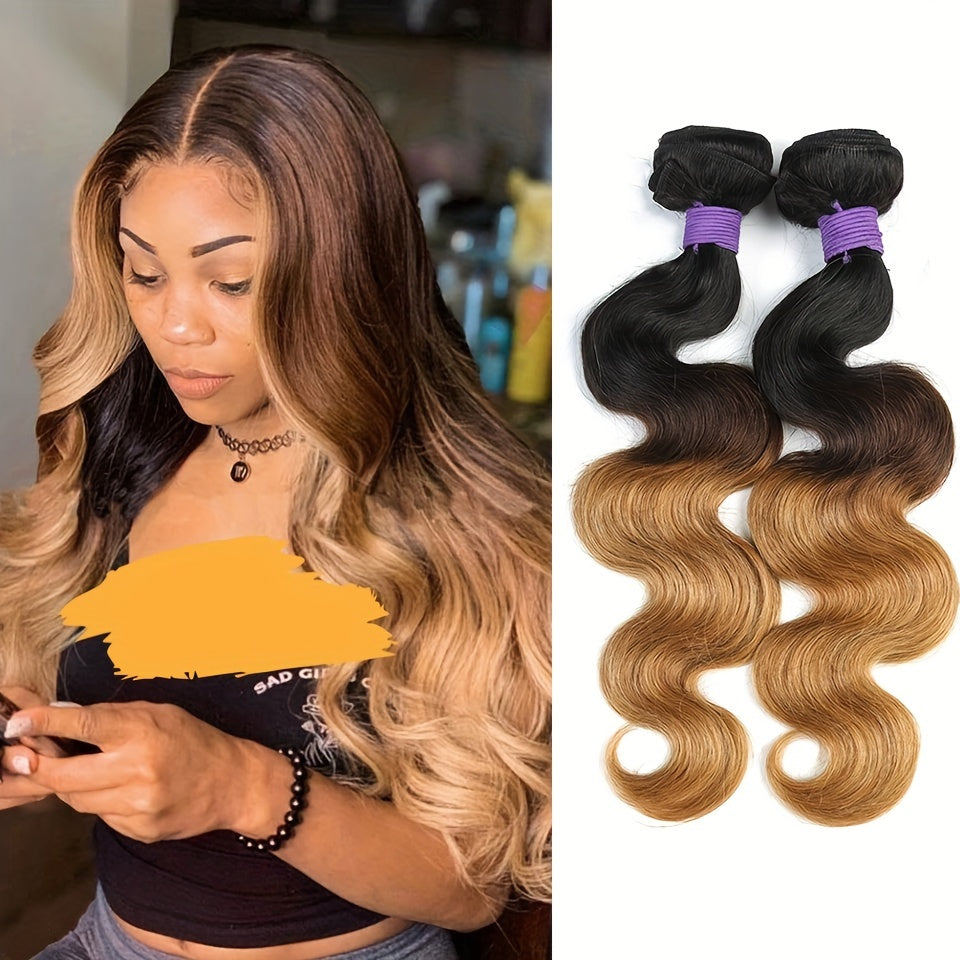 [Brazilian Hair] BLACKMOON HAIR 3pcs Brazilian Body Wave Human Hair Weave Bundles | 1B/4/27 Honey Blonde Human Hair Extensions Remy Ombre Colored Hair 100% Human Hair