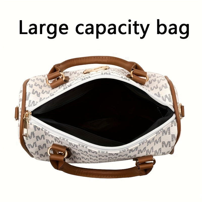 1pc New Single Shoulder Bag With "M" Logo Patch, With Removable Shoulder Strap, Boston Crossbody Bag, Unisex, Can Used As A Handbag, Phone Bag, Suitable For Gifts, Daily Travel, Shopping, Commuting.