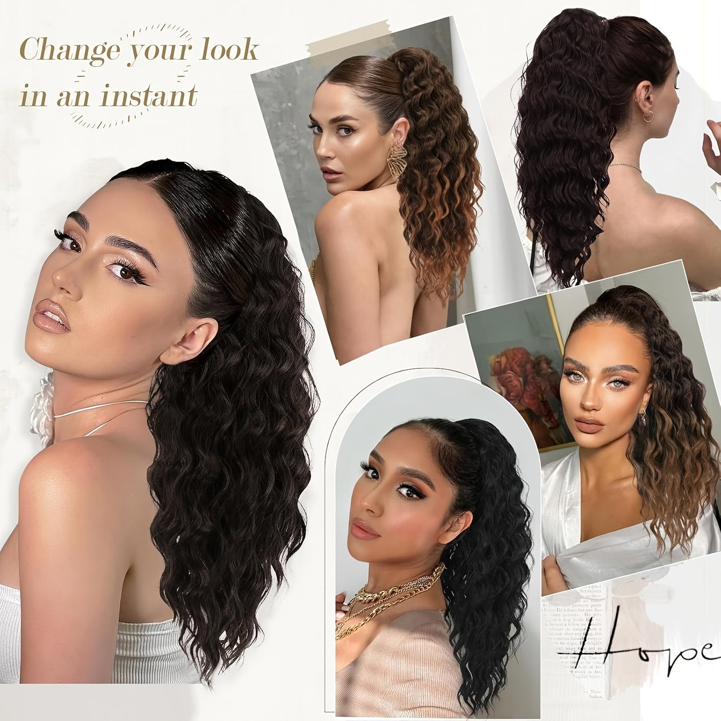 FESHFEN Female Wavy African Ponytail Extension With Rope, 16/20inch African Curly Hair, A Very Convenient Way To Lengthen CurlsIt Is Suitable For Going Out To Play, And The Use Scenarios Are Changeable