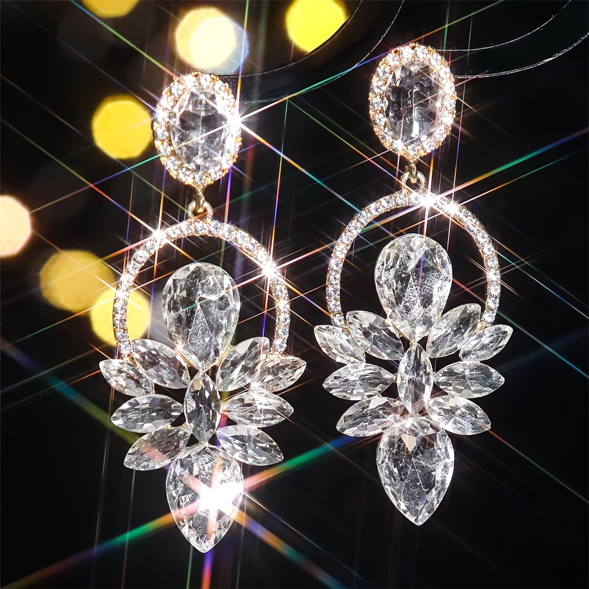 Luxurious And Fashionable Bling-Bling Party Earrings for Women, Featuring Colorful Glass And Rhinestones, with a Bold And Elegant Design