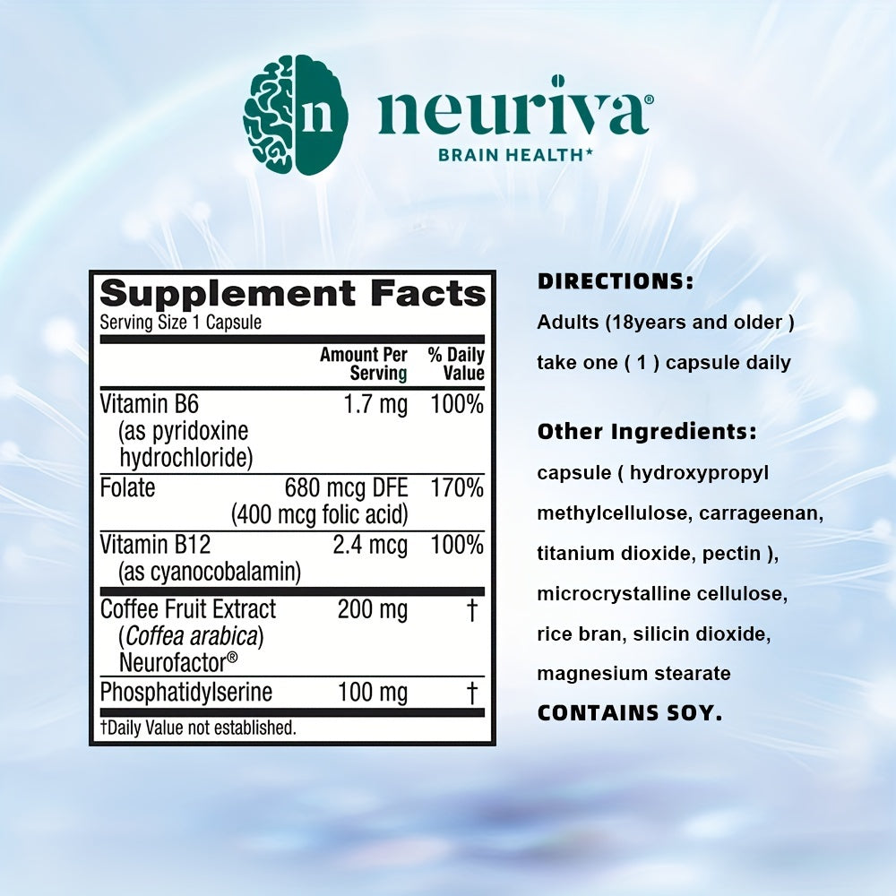 NEURIVA Brain Power Plus 30 /Bottle Phosphatidylserine, B6, B12, - Supports Attention, Memory, Learning, Accuracy, Concentration and Reasoning 2 Bottles