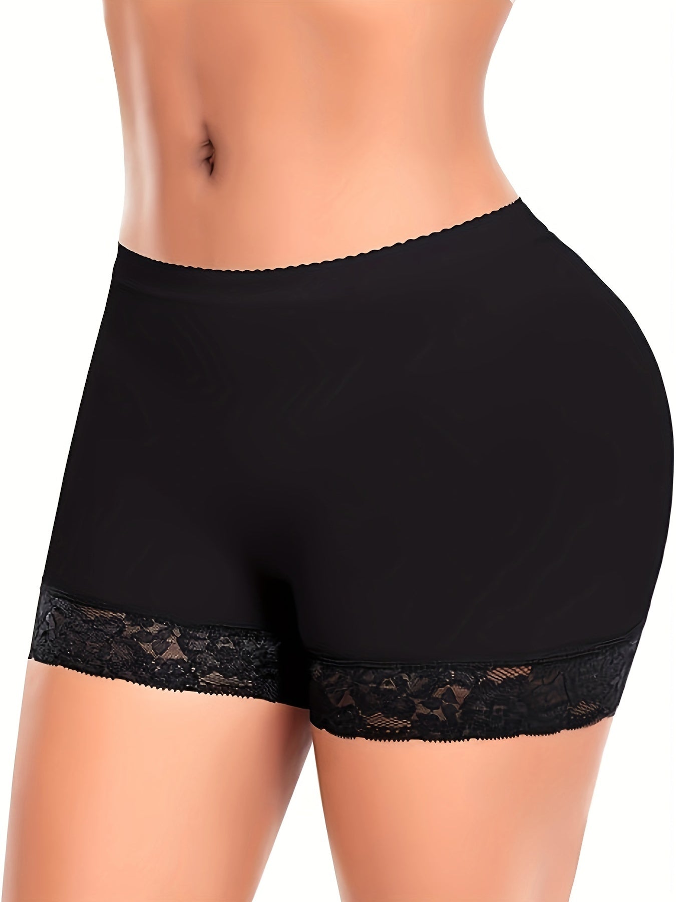 Women's Seamless Lace Shapewear Boyshorts - Padded Butt Lifter Panties with Floral Lace Trim, Beige, Comfortable & Breathable Design for Casual Attire, Cute Panties