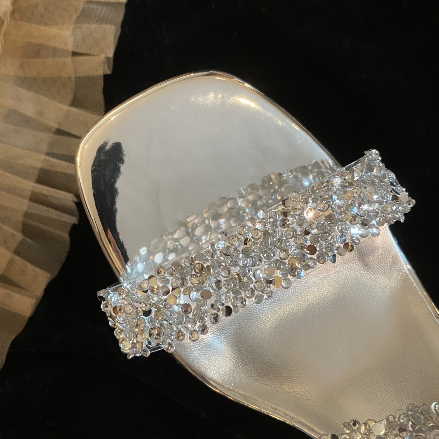 [Glittery Heels] Glittery Rhinestone Block Heel Shoes for Women | 7cm High Heel, Durable Rubber Sole, Comfortable & Stylish for Summer, Sequin Embellished Dress Shoes