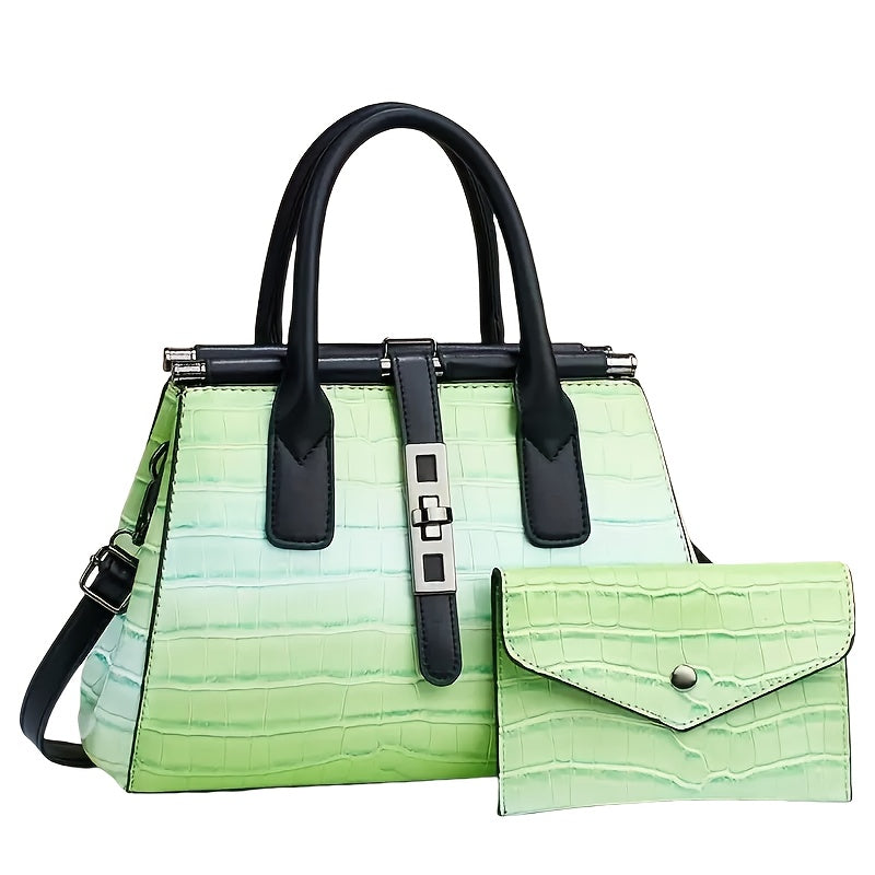 Simple classic mature temperament crocodile texture business leisure commuter Tote bag, large capacity handbag, fashion two Women's bag set, single shoulder crossbody bag