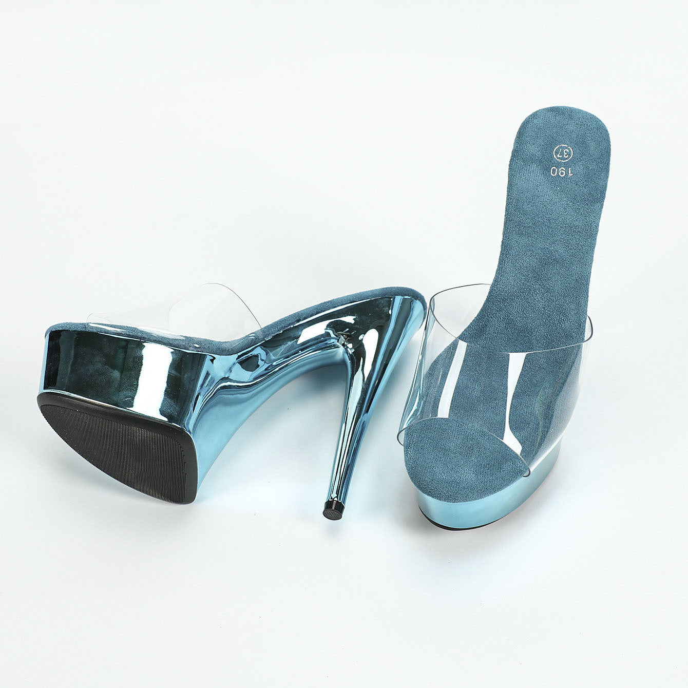 Women's Ultra-High Heel Platform Sandals - 5.91inch Peep Toe, High Quality, Slip-On Party Shoes in Vibrant Colors (Peacock Blue, Rose Red, for MERCURY Grey) - Perfect for Events & Night Out, Event Footwear | Manmade Cover Upp