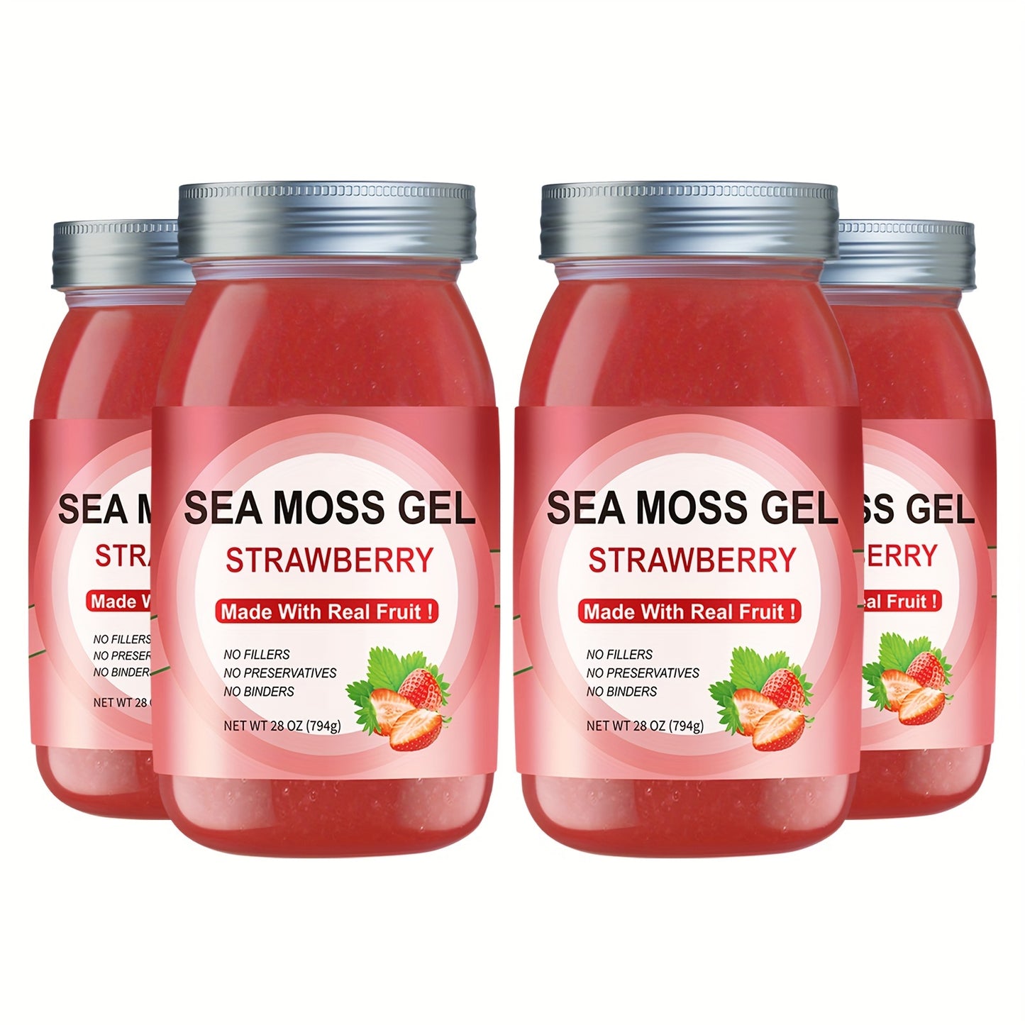 All-age Use, Raw Irish Sea Moss Strawberry Flavor Sea Moss Gel True Strawberry Flavor Sea Moss Gel Raw Sea Moss Gel, Nutritional Supplement, NET WT 28oz, Rich In Minerals & Vitamins