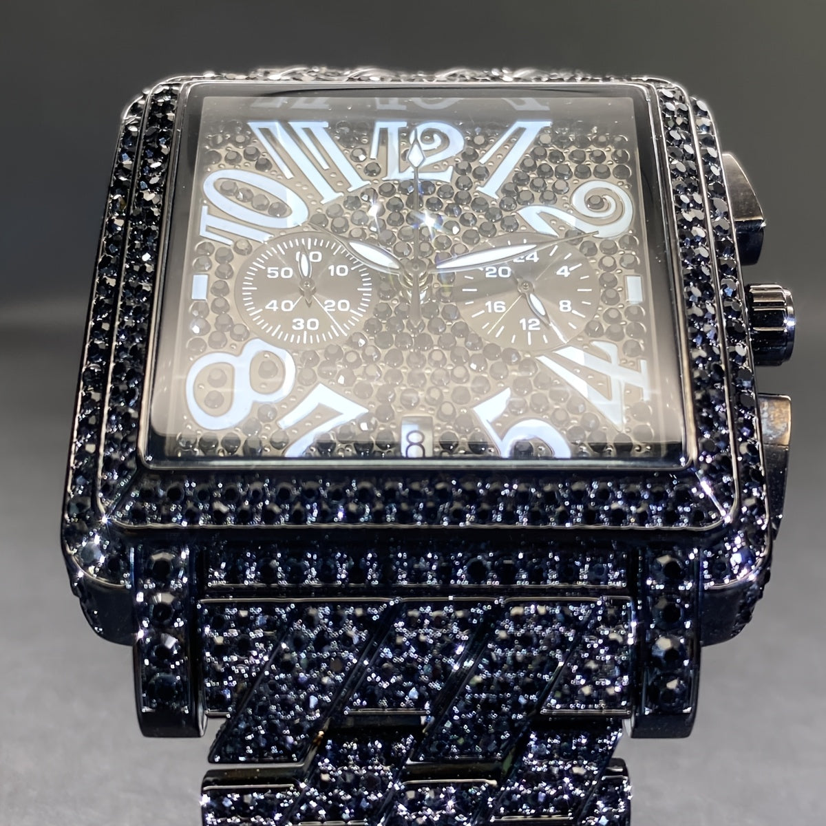 MISSFOX Men'S Luxury Hip-Hop Watch - Golden-Tone Quartz Movement with Date/Calendar, Square Dial & Roman Numeral Display, Sparkling Rhinestone Bezel, Battery-powered Formal/casual Wristwatch For Everyday & Special Events - Id