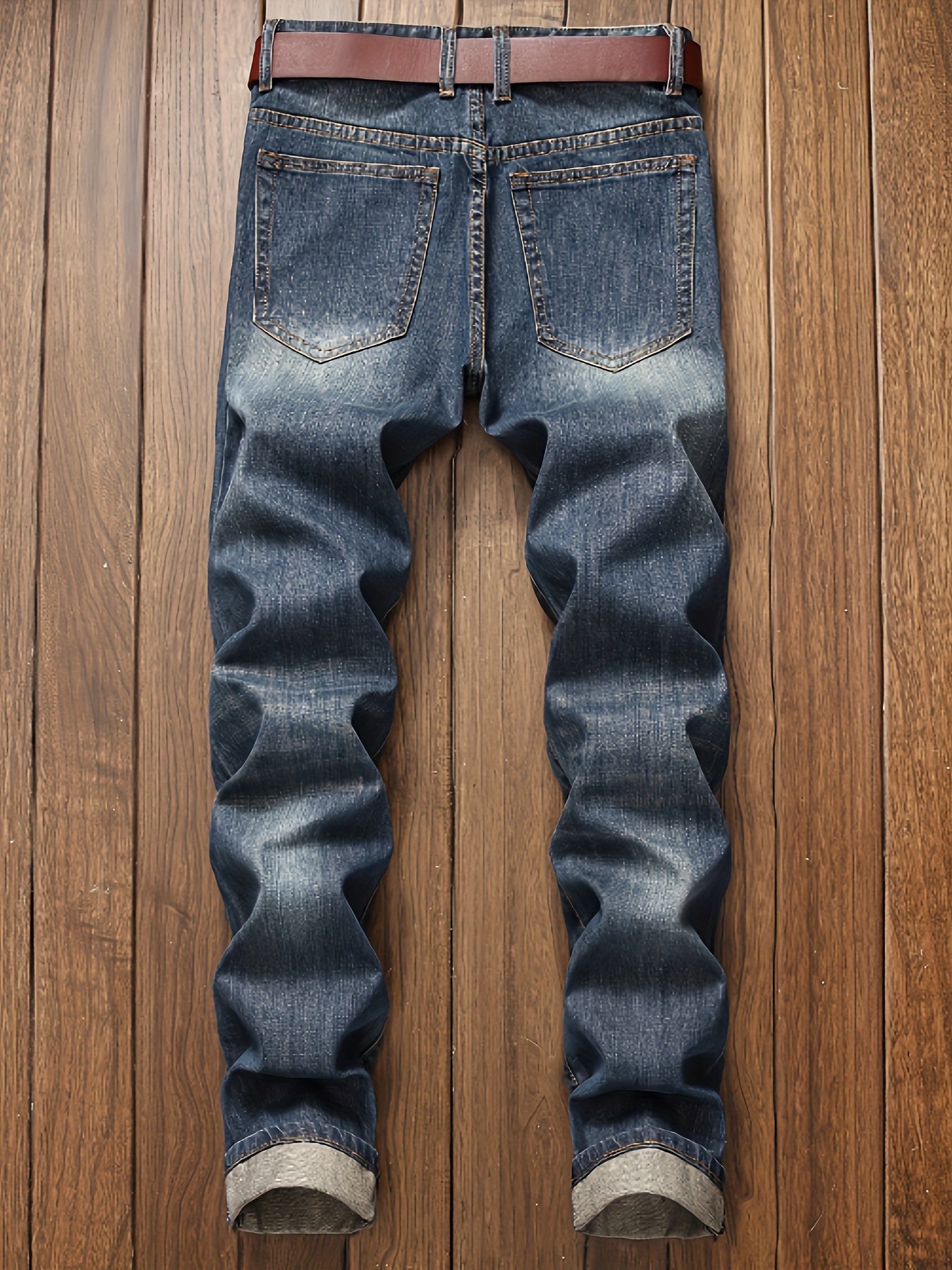 [Dark Blue Slim Fit Jeans] Dark Blue Slim Fit Ripped Straight Leg Jeans - Men's Casual