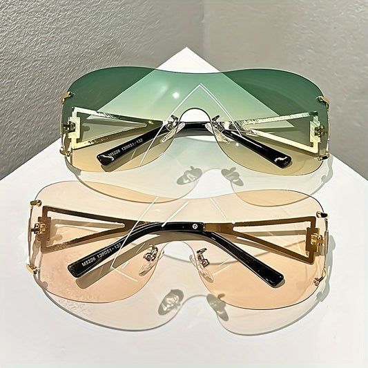 Women'S Rimless Wraparound Glasses - Non-Prescription Everyday & Formal Eyewear, Lightweight Zinc Alloy Frame, Modern Minimalist Look for Parties, Photoshoots - Compatible with Prescription Lenses, Party Accessories, Stylish