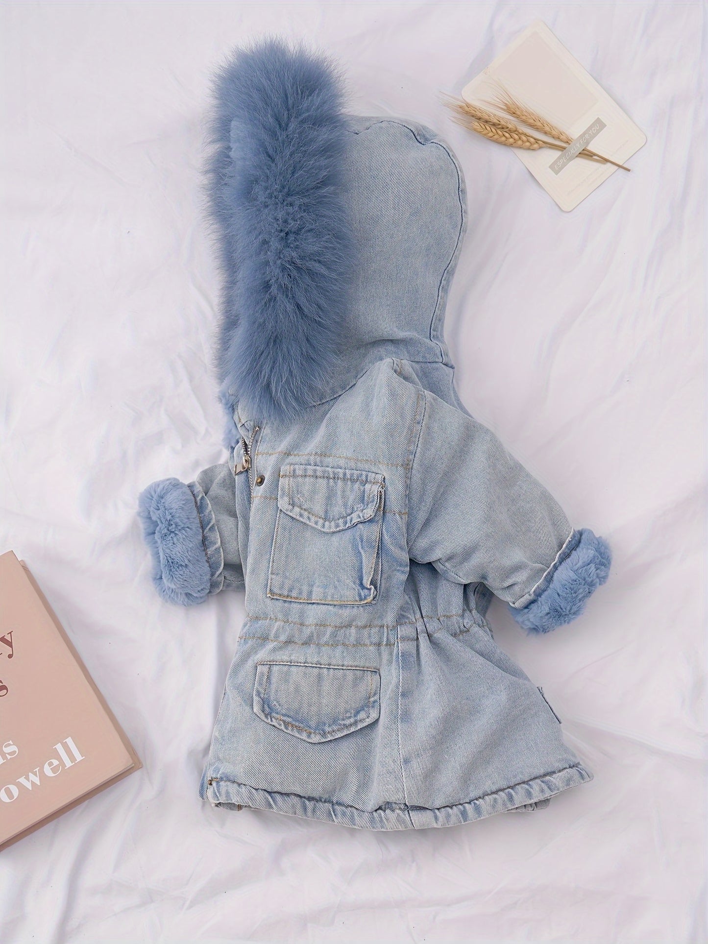 Holly Oversized Denim Fur Hooded Winter Coat Jacket
