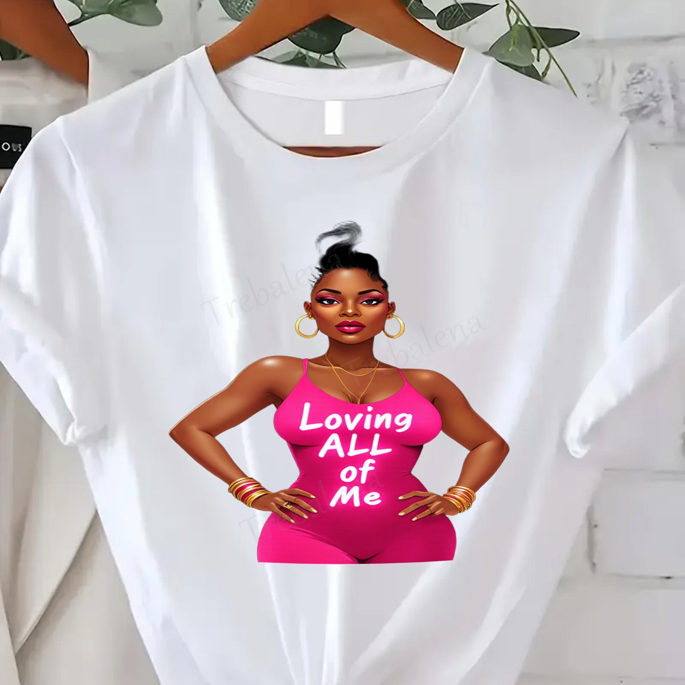 Plus Size, Trebalena Women's Plus Size Graphic T-Shirt - Sexy Curvy Lady in Pink Chair with Roses, Soft Breathable 100% Cotton Casual Everyday & Party Outfit - Perfect Halloween, Christmas, Birthday Gifts for Women - Non-See