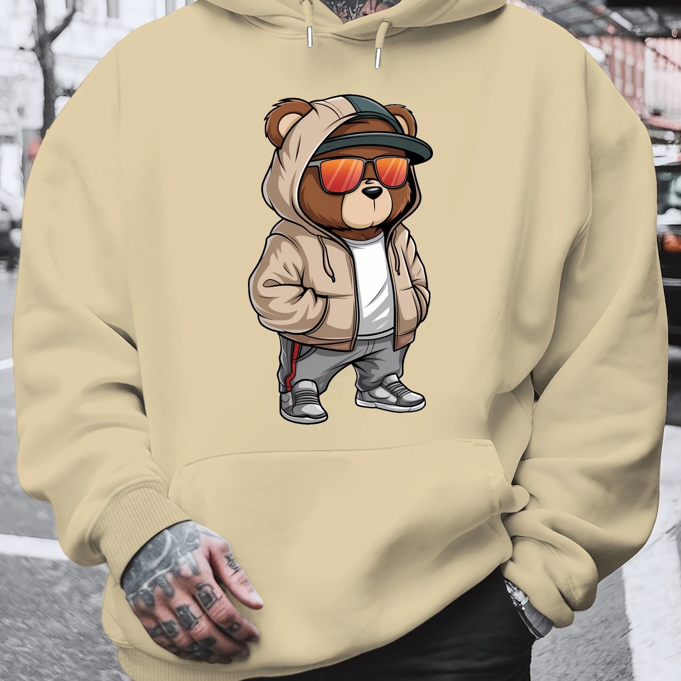 Cool Bear 2024 New Printed Autumn And Winter Plush Men'S Versatile Sweater with Dalian Hat, Fashion Brand for Spring And Autumn, Plus Size