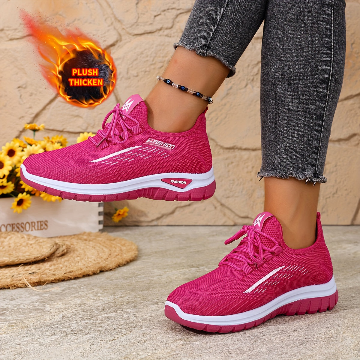 [Autumn And Winter ]Orange Fleece-Lined Warm Shoes, Thickened Cushioning Shoes Exclusive for Winter, Orange And Purple Spliced Lace-Up Trendy Warm Sports Shoes, White Casual Shoes, Shoes For Women/elegant Shoes For Women, Sea