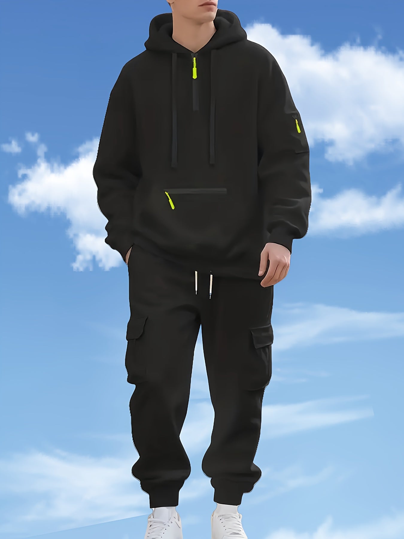 Men'S Style Casual Sportswear Set - Thickened Hooded Sweatshirt & Joggers with Pockets, Long Sleeve, Regular Fit, Solid Color, Button Detail, Fall/Winter Collection