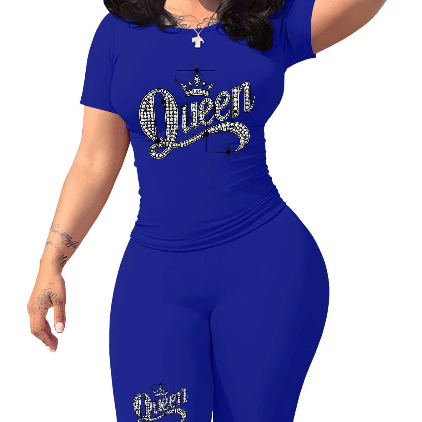 Diamond Queen Women's SlimFit Tshirt and Pants Set?? Premium Print?? Durable?? Casual and Fashionable?? Sparkling Queen Crown Design?? Perfect for Casual Attire and Stylish Outfits?? Comfortable Fit?? Gift Idea.
